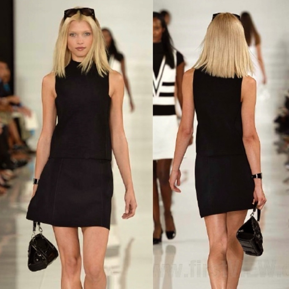 Ralph Lauren Collection Mini Black Mock Neck Dress 60s Ribbed Boxy Short Runway